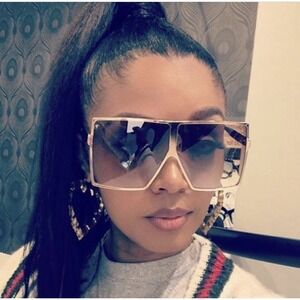 Oversized Square Sunglasses Women Fashion Shades Gold Frame Big Sun‎ Glasses New